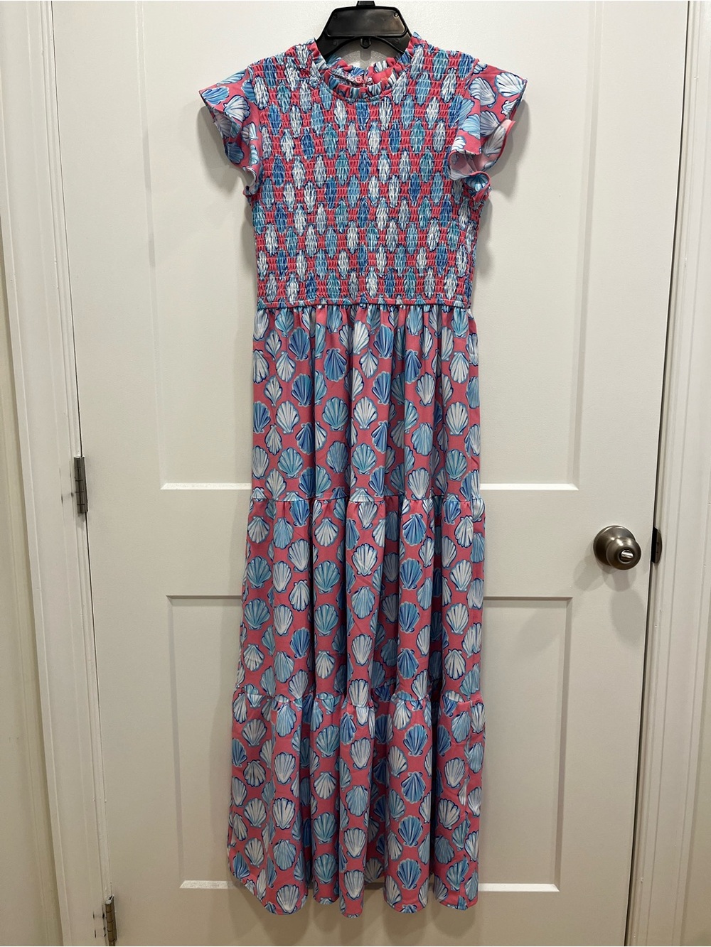 Simply Southern Pink and Blue Shell-Print Maxi Dress Size Small